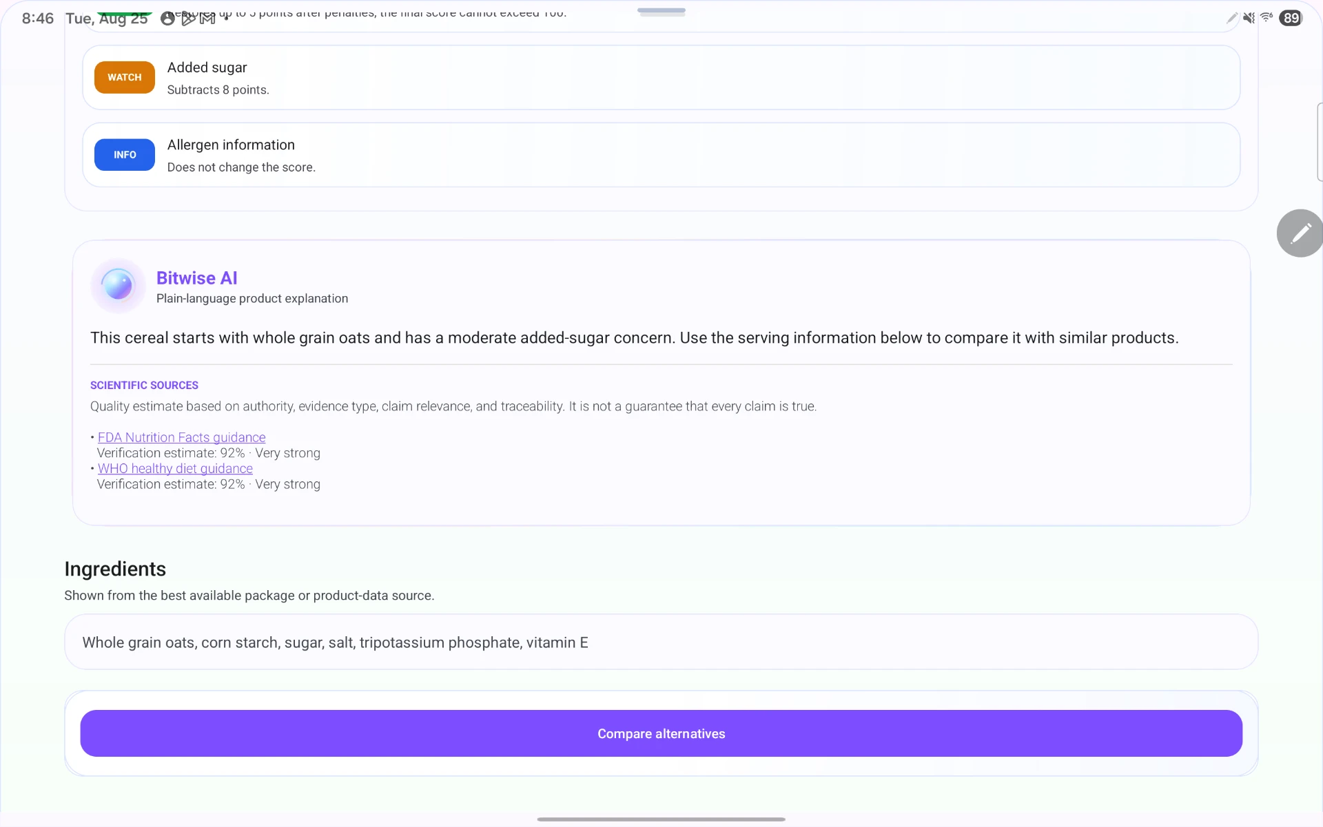 Bitwise AI plain-language product explanation with scientific sources